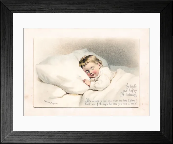 Framed Print : Sleeping baby on a Christmas card Framed Print : Sleeping baby on a Christmas card