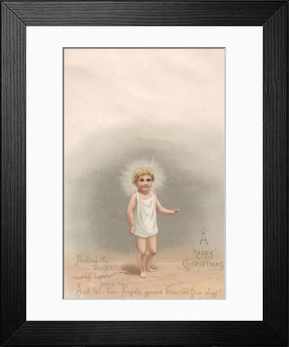 Framed Print : Baby Jesus on a Christmas card Framed Print : Baby Jesus on a Christmas card