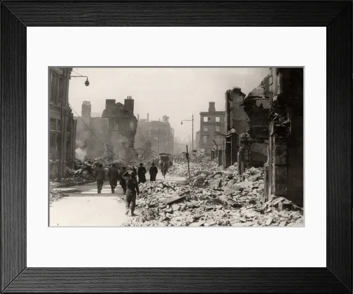 Framed Print : Plymouth after a Blitz raid.. The Corps of Canadian Fire-fighters Framed Print : Plymouth after a Blitz raid.. The Corps of Canadian Fire-fighters