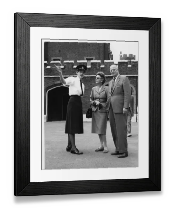 Framed Print : Woman police officer with couple, London Framed Print : Woman police officer with couple, London