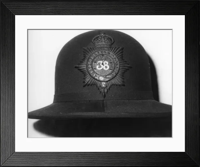 Framed Print : Woman police officer helmet, Stanley uniform, London Framed Print : Woman police officer helmet, Stanley uniform, London
