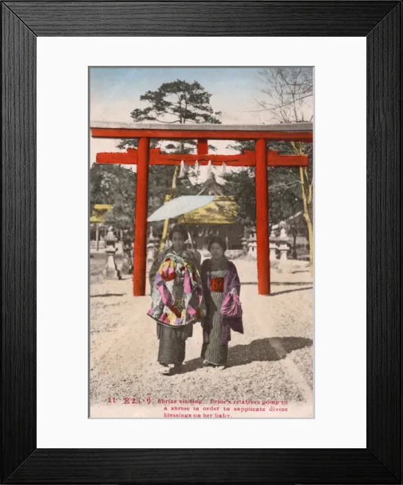 Framed Print : Japanese Scene - Having a new Baby blessed at a shrine Framed Print : Japanese Scene - Having a new Baby blessed at a shrine