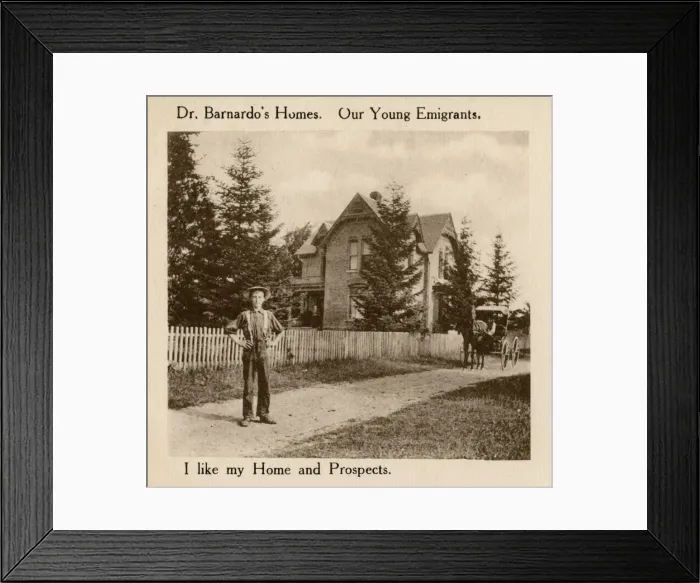 Framed Print : Barnardos Emigrants in Canada - boy outside home Framed Print : Barnardos Emigrants in Canada - boy outside home