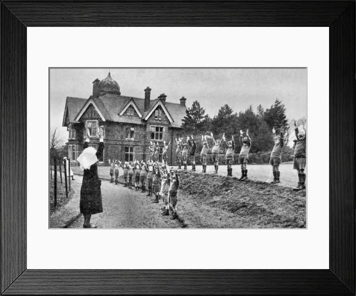 Framed Print : Boys Exercise Drill at Loxdale, Upper Portslade, Sussex Framed Print : Boys Exercise Drill at Loxdale, Upper Portslade, Sussex