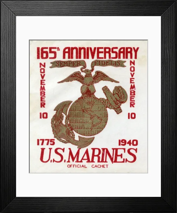 Framed Print : Official Cachet, 1st day cover - US Marines 165th Anniversary Framed Print : Official Cachet, 1st day cover - US Marines 165th Anniversary