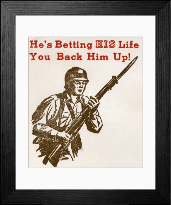Framed Print : WW2 - 1st day cover - Hes Betting his life Framed Print : WW2 - 1st day cover - Hes Betting his life