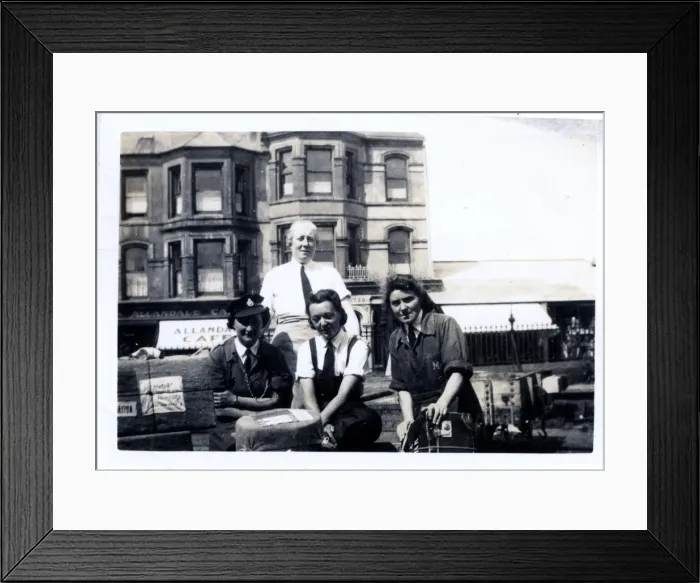 Framed Print : Four women police officers doing luggage search, WW2 Framed Print : Four women police officers doing luggage search, WW2