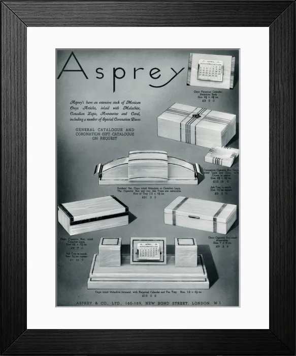 Framed Print : Advert for Asprey Mexican onyx articles 1937 Framed Print : Advert for Asprey Mexican onyx articles 1937