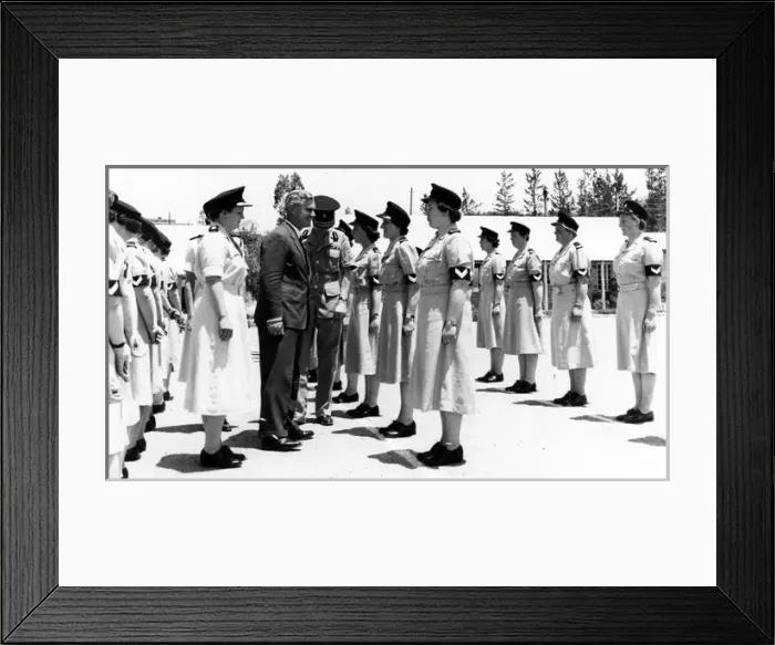 Framed Print : Sir George Sinclair inspecting UK policewomen, Cyprus Framed Print : Sir George Sinclair inspecting UK policewomen, Cyprus