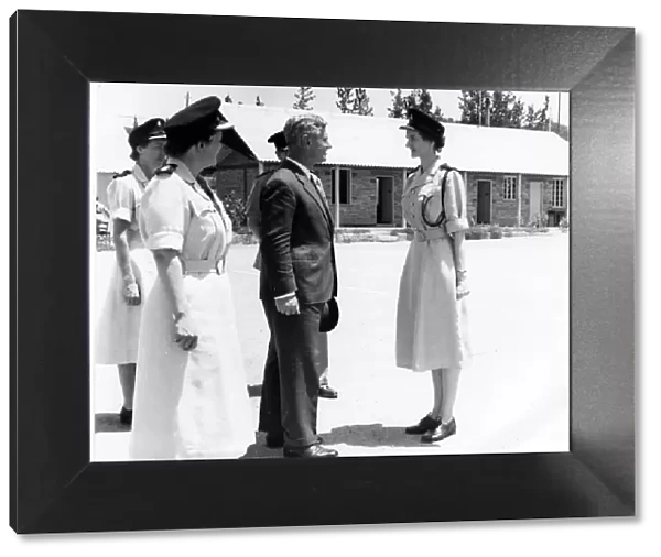 Sir George Sinclair inspecting UK policewomen, Cyprus