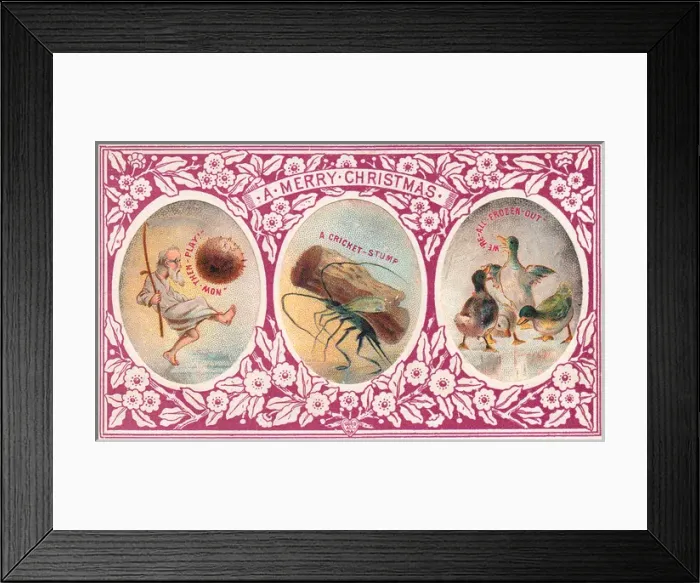 Framed Print : Three comic scenes on a Christmas card Framed Print : Three comic scenes on a Christmas card