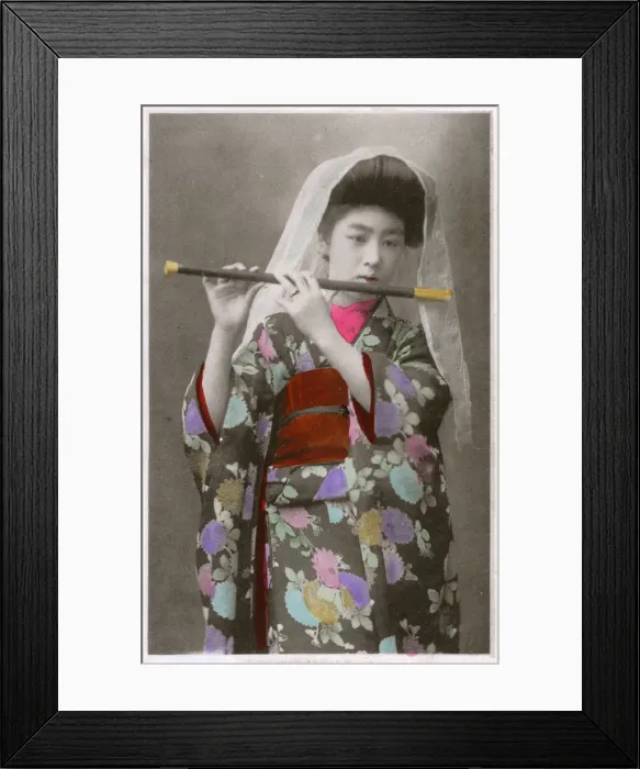 Framed Print : Japanese woman playing a flute Framed Print : Japanese woman playing a flute