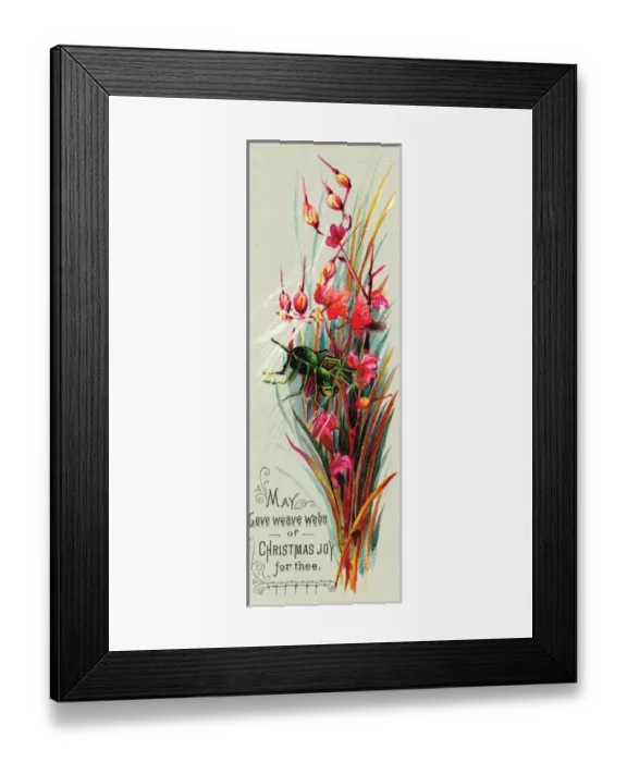 Framed Print : Pink flowers and spider on a Christmas card