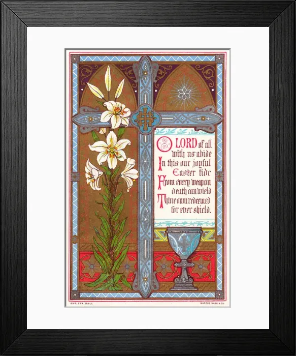 Framed Print : White lilies, cross and cup on an Easter card Framed Print : White lilies, cross and cup on an Easter card