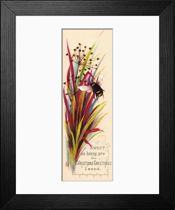 Framed Print : Spray of leaves and a bee on a Christmas card Framed Print : Spray of leaves and a bee on a Christmas card