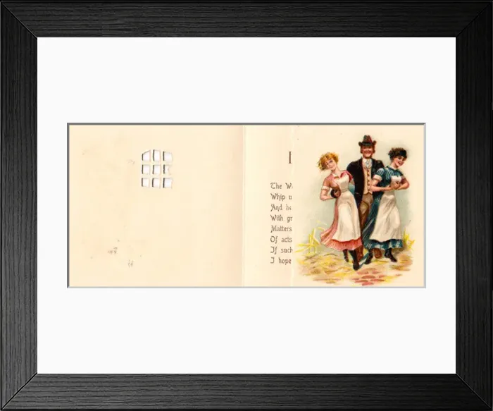 Framed Print : Man with two women on a comic card Framed Print : Man with two women on a comic card