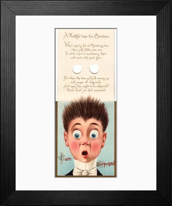 Framed Print : Surprised young man on a Christmas card Framed Print : Surprised young man on a Christmas card