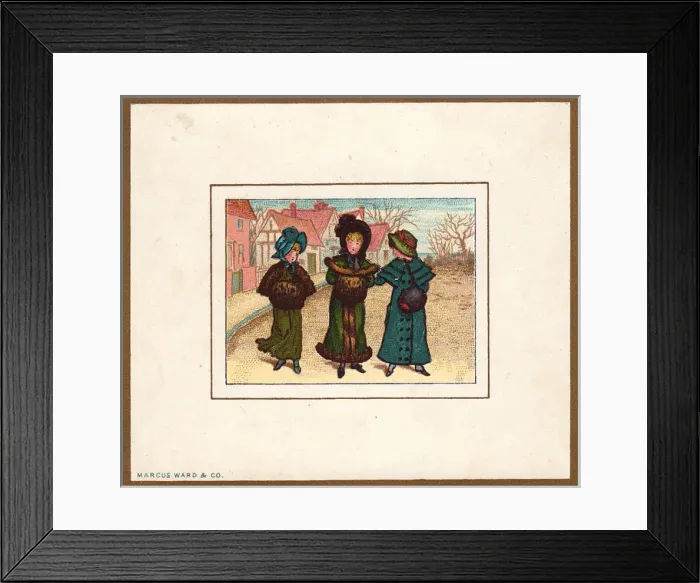 Framed Print : Kate Greenaway, three little girls in winter clothes Framed Print : Kate Greenaway, three little girls in winter clothes