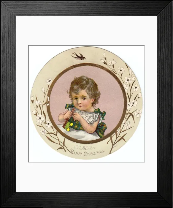 Framed Print : Little boy in tartan on a circular Christmas card Framed Print : Little boy in tartan on a circular Christmas card