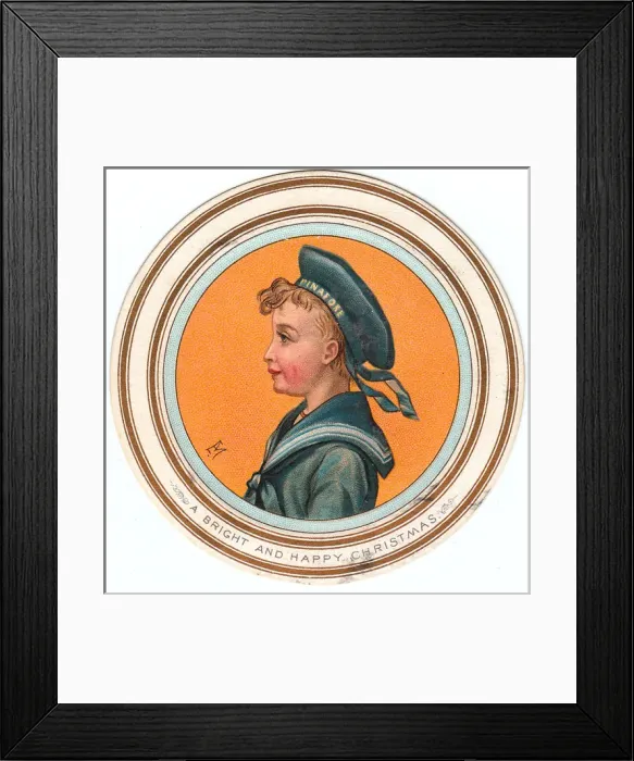 Framed Print : Little boy in sailor suit on a circular Christmas card Framed Print : Little boy in sailor suit on a circular Christmas card