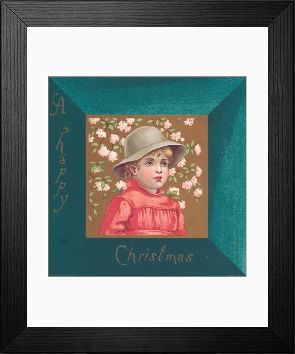 Framed Print : Little boy on a square Christmas card Framed Print : Little boy on a square Christmas card