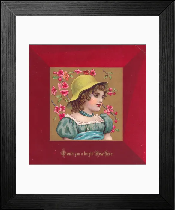 Framed Print : Little girl on a square New Year card Framed Print : Little girl on a square New Year card