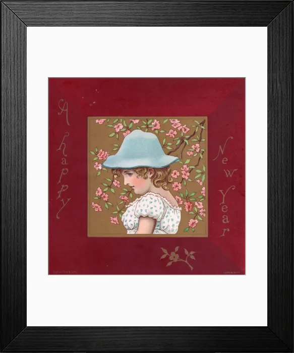 Framed Print : Little girl on a square New Year card Framed Print : Little girl on a square New Year card