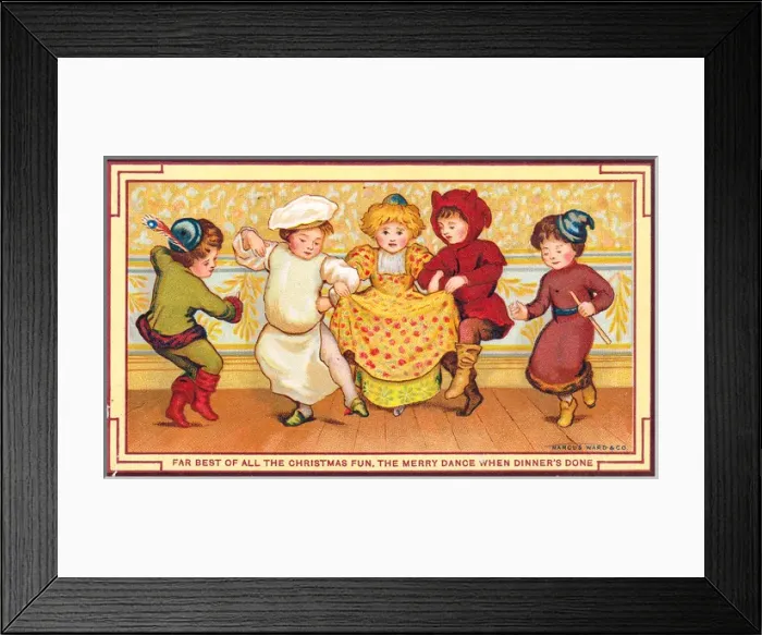 Framed Print : Five children dancing on a Christmas card Framed Print : Five children dancing on a Christmas card