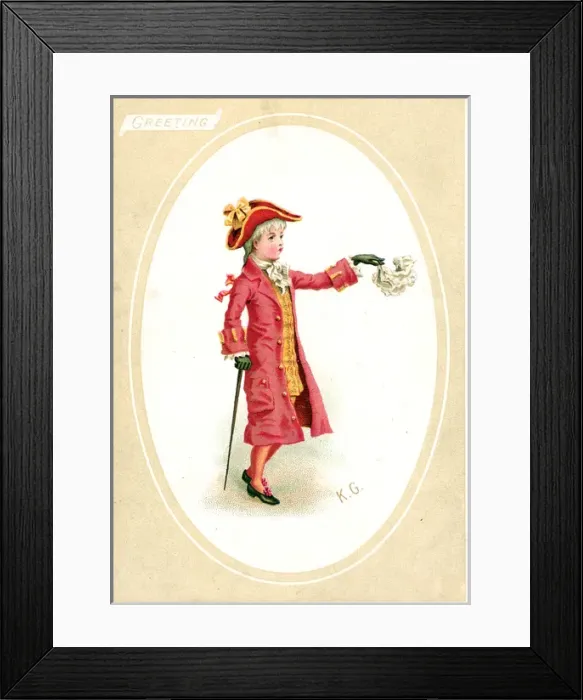 Framed Print : Little boy in historical costume on a greetings card Framed Print : Little boy in historical costume on a greetings card