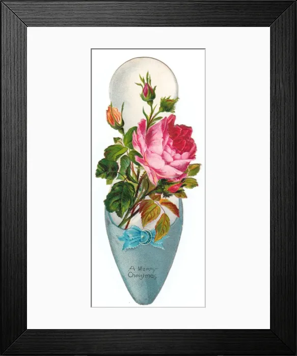 Framed Print : Pink rose and buds in a shoe-shaped Christmas card Framed Print : Pink rose and buds in a shoe-shaped Christmas card