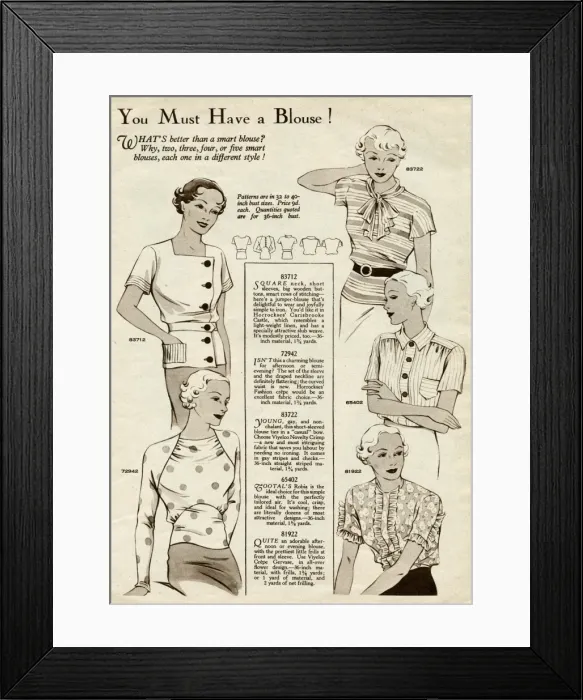 Framed Print : Smart womens blouses 1935 Framed Print : Smart womens blouses 1935