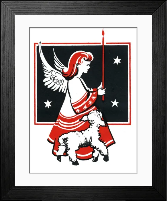 Framed Print : Christmas card, Angel and lamb Framed Print : Christmas card, Angel and lamb