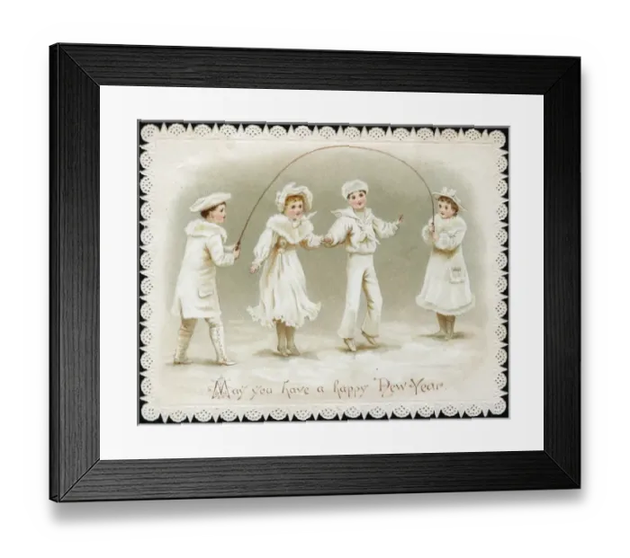 Framed Print : New Year card, Children with skipping rope Framed Print : New Year card, Children with skipping rope