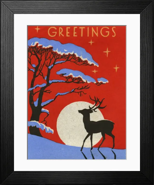 Framed Print : Christmas card, Deer in snow Framed Print : Christmas card, Deer in snow