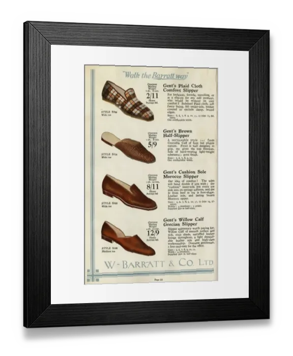 Framed Print : W Barratt & Co Ltd shoe catalogue, slippers Framed Print : W Barratt & Co Ltd shoe catalogue, slippers