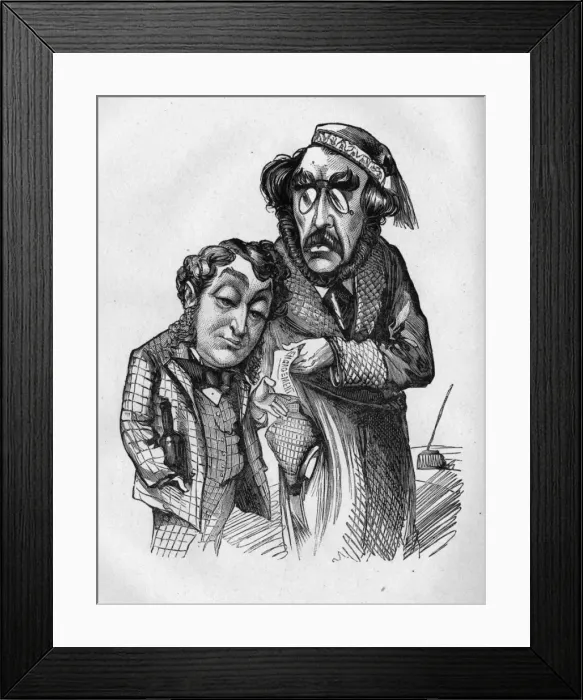 Framed Print : Caricature of David James and James Albery Framed Print : Caricature of David James and James Albery