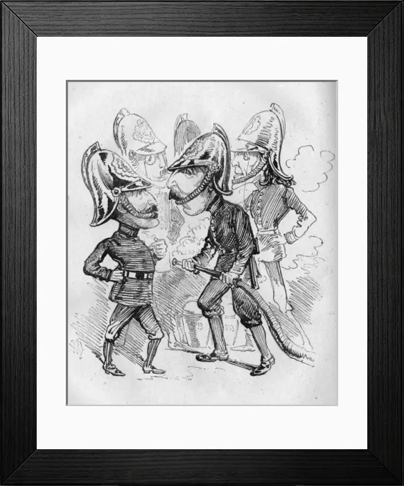Framed Print : Cartoon, London theatre managers as firemen Framed Print : Cartoon, London theatre managers as firemen