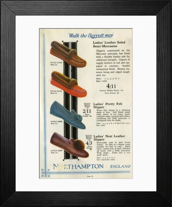 Framed Print : W Barratt & Co Ltd shoe catalogue, slippers Framed Print : W Barratt & Co Ltd shoe catalogue, slippers