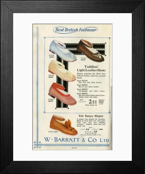 Framed Print : W Barratt & Co Ltd shoe catalogue, childrens shoes Framed Print : W Barratt & Co Ltd shoe catalogue, childrens shoes