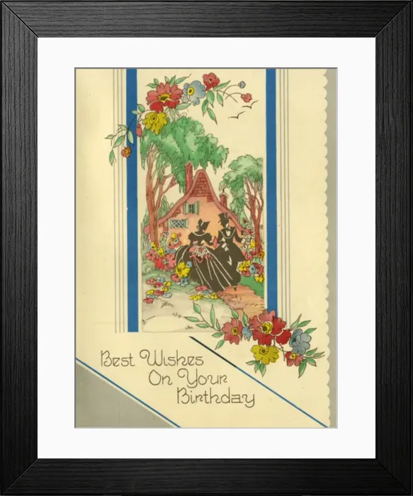 Framed Print : Birthday card, Man and woman in a garden Framed Print : Birthday card, Man and woman in a garden