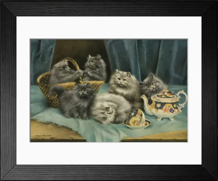 Framed Print : Cats and Kittens - Tea Time Framed Print : Cats and Kittens - Tea Time