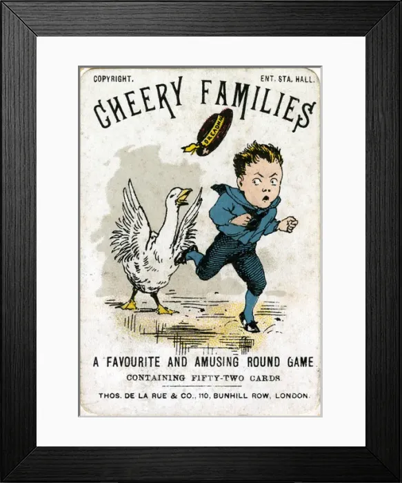 Framed Print : Box lid design, Cheery Families, De La Rue cards