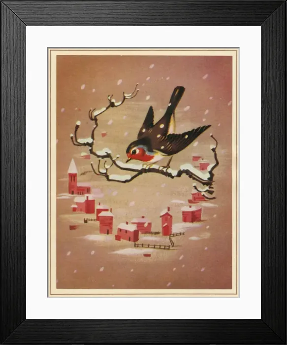 Framed Print : Christmas card, Robin on a branch Framed Print : Christmas card, Robin on a branch