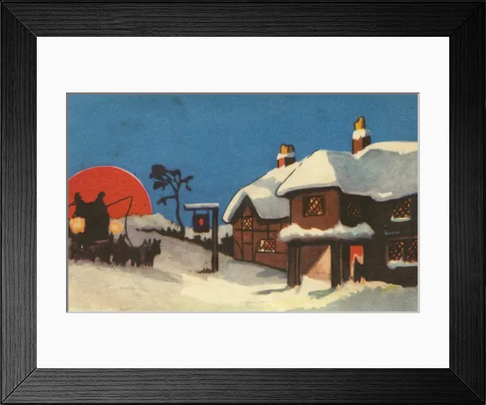 Framed Print : Christmas card, Snow scene with stagecoach Framed Print : Christmas card, Snow scene with stagecoach