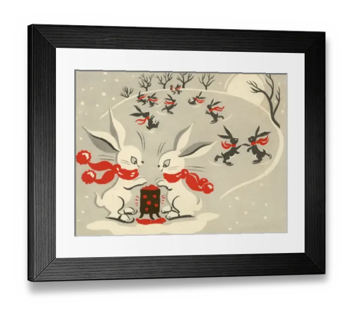Framed Print : Christmas card, skating rabbits Framed Print : Christmas card, skating rabbits