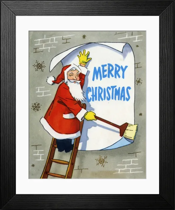 Framed Print : Christmas card, Santa Claus as bill sticker