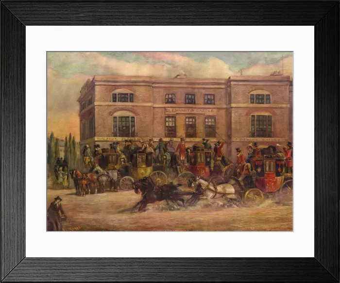 Framed Print : Coaching scene, Elephant and Castle, London Framed Print : Coaching scene, Elephant and Castle, London