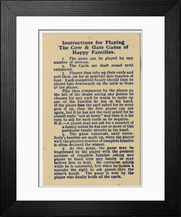 Framed Print : Instructions, Cow & Gate Happy Family Game Framed Print : Instructions, Cow & Gate Happy Family Game