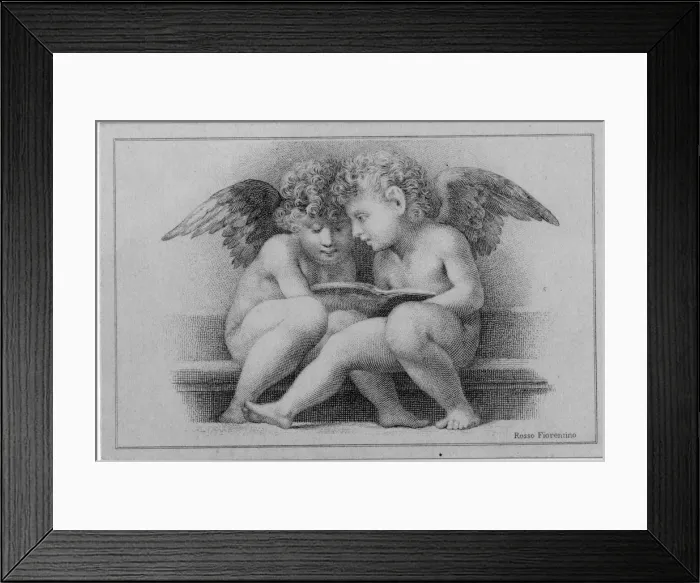 Framed Print : Two cupids reading a book Framed Print : Two cupids reading a book