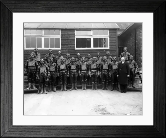 Framed Print : Gas and smoke mask training, WW2 Framed Print : Gas and smoke mask training, WW2